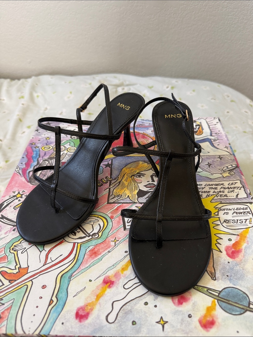 Mango black leather heeled sandals